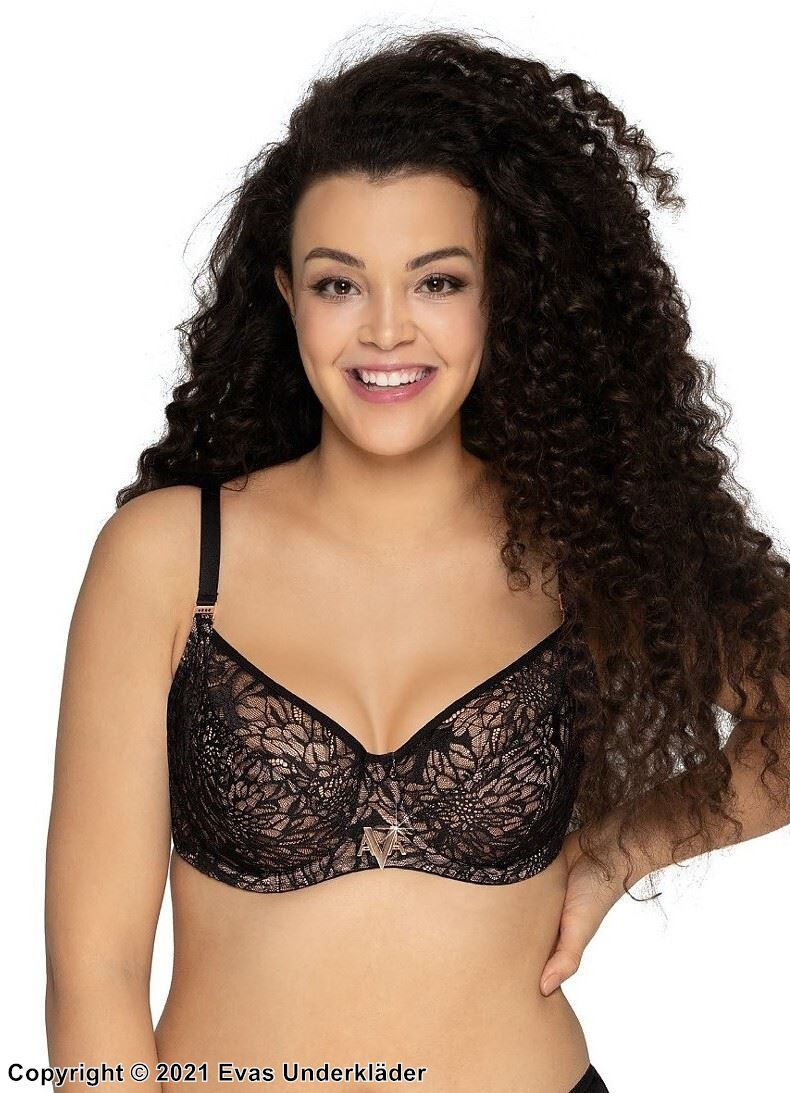 Soft cup bra, tulle, floral lace, B to I-cup